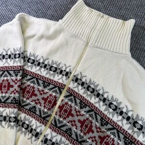 Scandia Woods Mens XL Full Zip Sweater Cream Fair Isle Nordic Acrylic